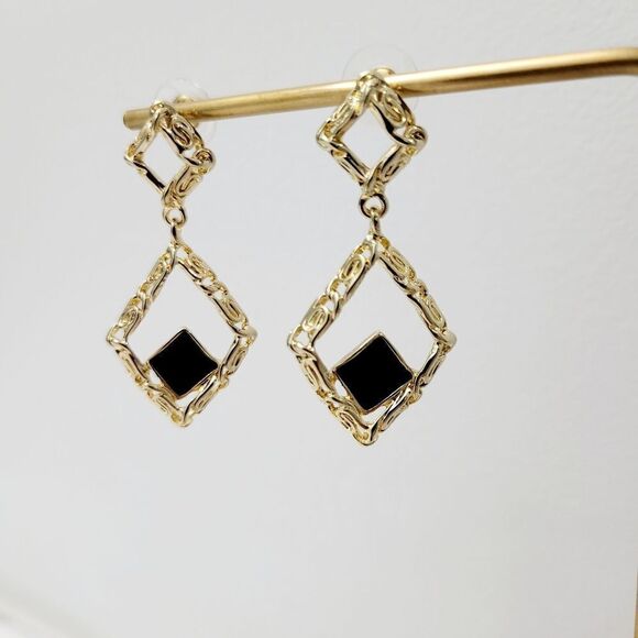 Vintage Jewelry - 2/$20 Brand New Gold Tone With Black Fashion Earrings